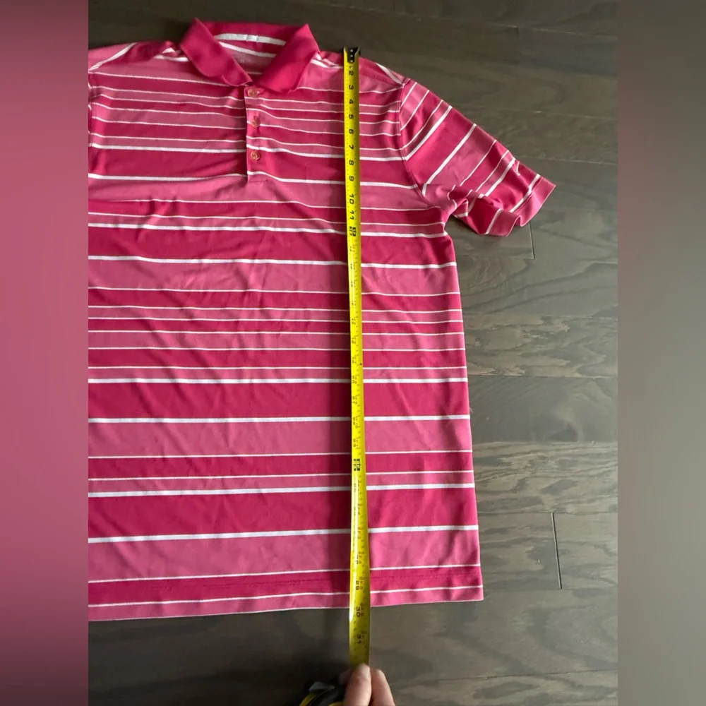 Nike Golf Dri Fit Tour Performance Pink White Stripe Polo Shirt Mens Large